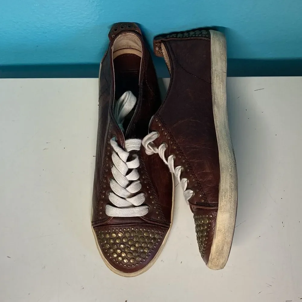 Frye Kira Studded Low Sneaker Brown Leather 7